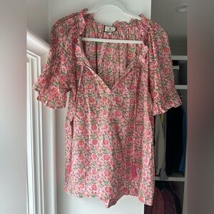 Tuckernuck Pink and Green Floral Blouse